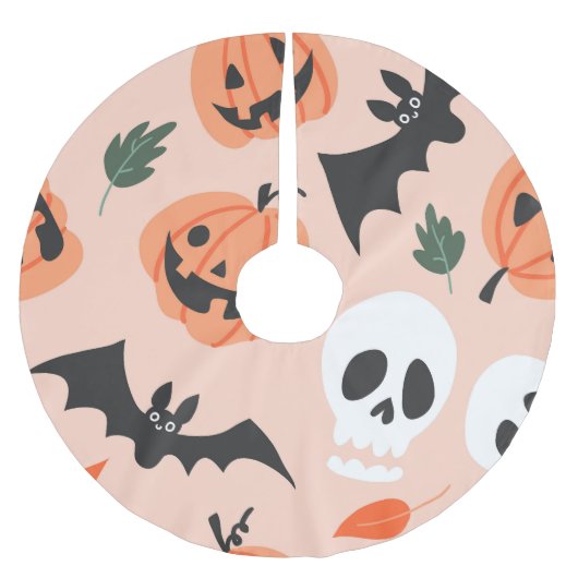 Halloween Doodles, Kürbisse, Fledermausmuster. Polyester Weihnachtsbaumdecke (Vorderseite)