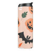 Halloween Doodles, Kürbisse, Fledermausmuster. Thermosbecher (Nach links gedreht)
