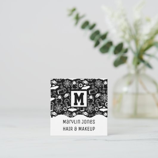 HALLOWEEN DOODLES PATTERN QUADRATISCHE VISITENKARTE (Stehend Vorderseite)