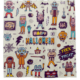 Halloween Doodles, wackeliger Cartoon nahtloses Se Duschvorhang