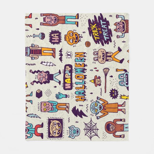 Halloween Doodles, wackeliger Cartoon nahtloses Se Fleecedecke (Vorderseite)