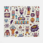 Halloween Doodles, wackeliger Cartoon nahtloses Se Fleecedecke (Vorderseite (Horizontal))