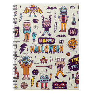 Halloween Doodles, wackeliger Cartoon nahtloses Se Notizblock