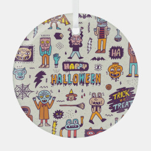 Halloween Doodles, wackeliger Cartoon nahtloses Se Ornament Aus Glas