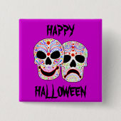 Halloween DOTD Komödie-Tragödie Schädel Button (Vorderseite)