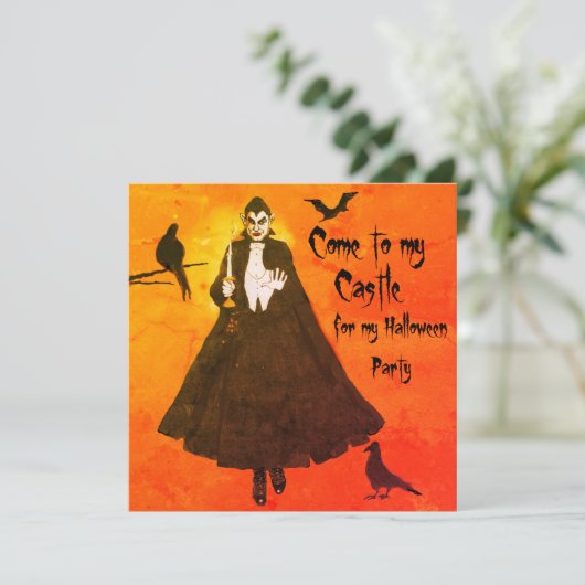 Halloween Dracula Castle Cloak Candlestick Glow Einladung (Stehend Vorderseite)