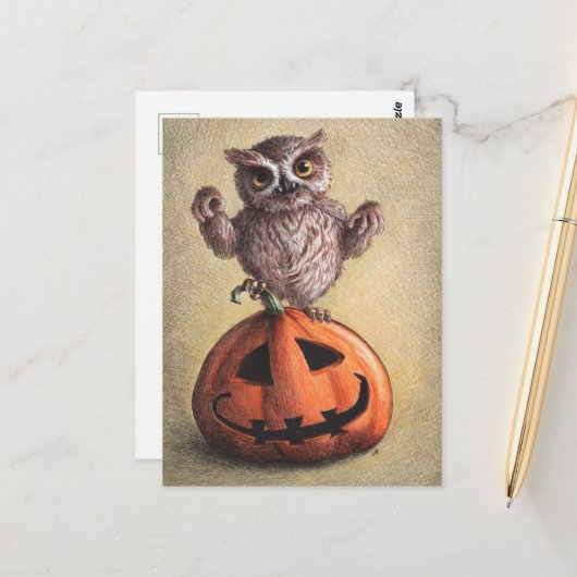 Halloween Dracula Owl Postkarte (Vorderseite/Rückseite Beispiel)