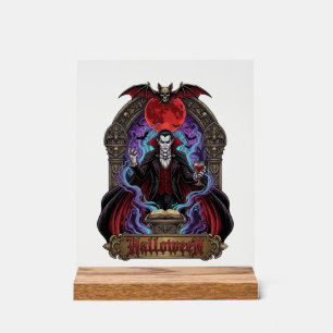 Halloween Dracula Roter Mond Fledermäuse Schädel_1 Acrylschild