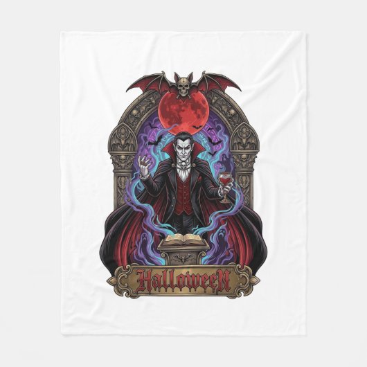 Halloween Dracula Roter Mond Fledermäuse Schädel_1 Fleecedecke (Vorderseite)