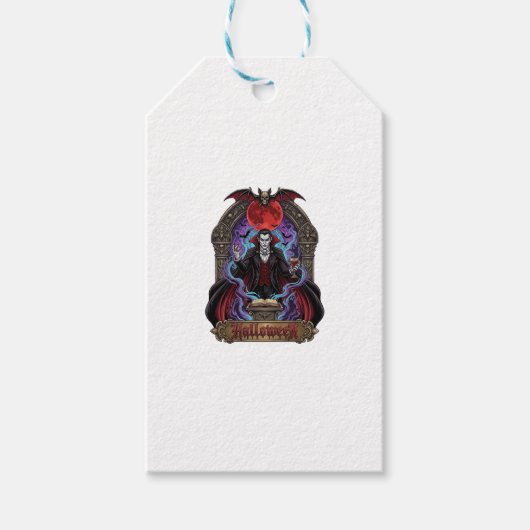 Halloween Dracula Roter Mond Fledermäuse Schädel_1 Geschenkanhänger (Vorderseite)