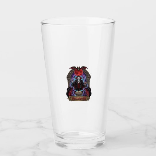 Halloween Dracula Roter Mond Fledermäuse Schädel_1 Glas (Vorderseite)
