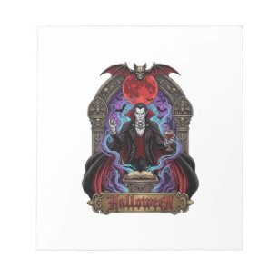 Halloween Dracula Roter Mond Fledermäuse Schädel_1 Notizblock