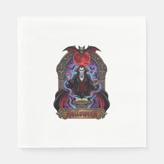 Halloween Dracula Roter Mond Fledermäuse Schädel_1 Serviette (Vorderseite)
