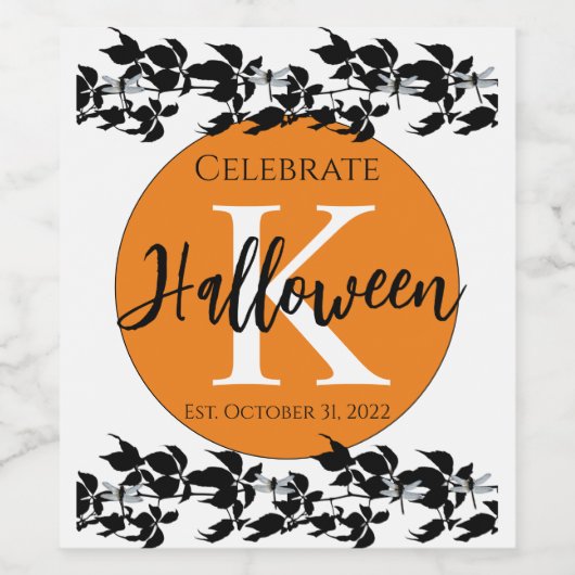 HALLOWEEN DRAGONFLY VINE MONOGRAM WEINETIKETTEN WEINETIKETT (Einzelnes Label)
