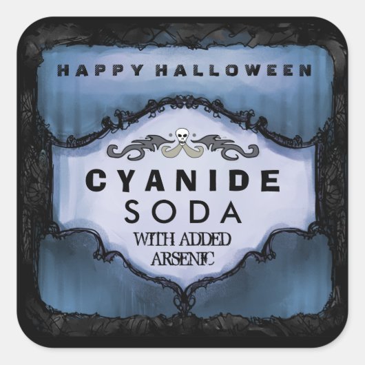 Halloween Drink Label - Eerie Blue Large Square Quadratischer Aufkleber (Vorderseite)