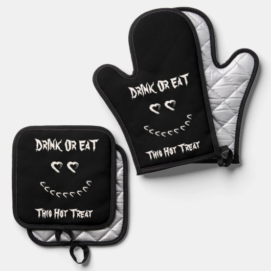 Halloween Drink oder Eat Oven Mitt & Pot Holder Se Ofenhandschuh & Topflappen-Set (Vorderseite/Rückseite)