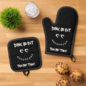 Halloween Drink oder Eat Oven Mitt & Pot Holder Se Ofenhandschuh & Topflappen-Set (Oben Unten)