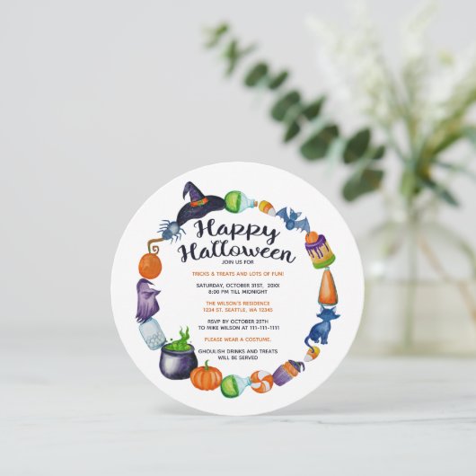 Halloween Drinks und Leckereien Halloween Einladung (Stehend Vorderseite)