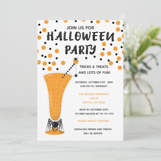 Halloween Drinks und Leckereien Halloween Einladung (Stehend Vorderseite)