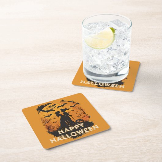 Halloween-Duo im Mondlicht Rechteckiger Pappuntersetzer (Vor Ort)