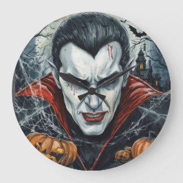 Halloween, Durstiger Vampir , Kürbisfeld  Große Wanduhr