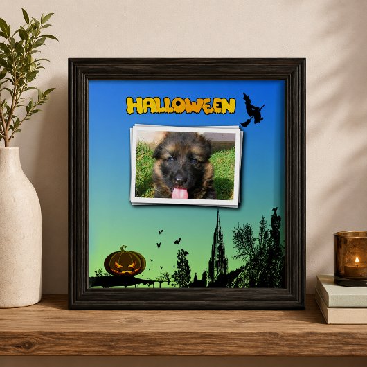 Halloween Dusk with Witch Add Photo Frame Fliese