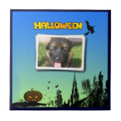 Halloween Dusk with Witch Add Photo Frame Fliese (Vorderseite)