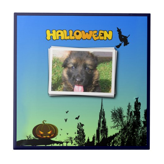 Halloween Dusk with Witch Add Photo Frame Fliese (Vorderseite)