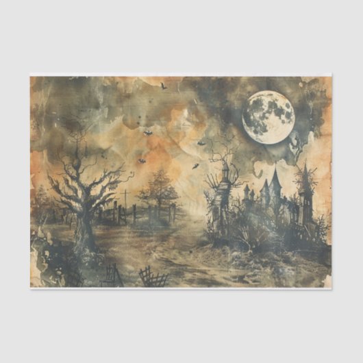 Halloween Eerie Forest Full Moon Spuk Herrenhaus Seidenpapier (Vorderseite)