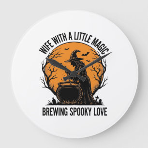 Halloween Ehefrau Shirt Vintage Hexe Kessel Humor Große Wanduhr