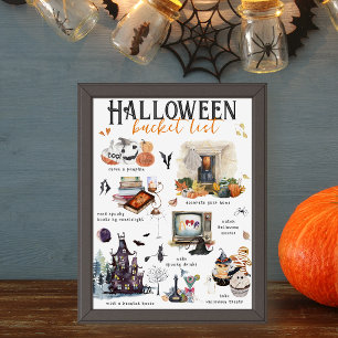 Halloween-Eimerliste Aquarell-Illustrationen Poster