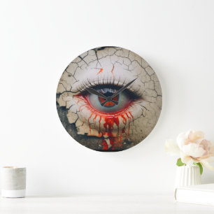Halloween ein Auge, das die Blutwall-Uhr schneidet Große Wanduhr