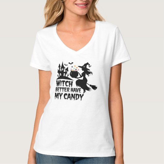 Halloween Eine Hexe mit Candy T-Shirt (Vorderseite)