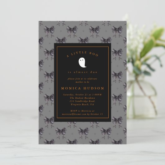 Halloween eine kleine Boo Coquette Babydusche Einladung (Stehend Vorderseite)
