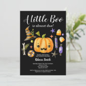 Halloween eine kleine Boo Pumpkin Baby-Dusche schw Einladung (Stehend Vorderseite)