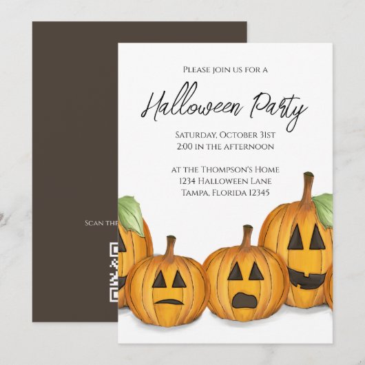 Halloween Einfaches Süßes Kürbis QR-Code Karten Sy (Vorne/Hinten)