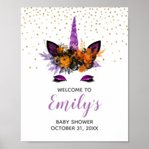 Halloween-Einhorn-Baby-Shower-Lila-Willkommensschi Poster