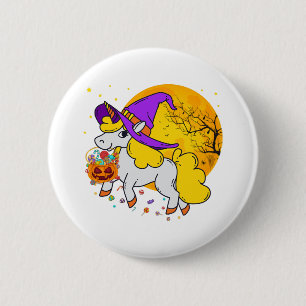 Halloween Einhorn Shirt Mädchen Frauen Hexen Einho Button