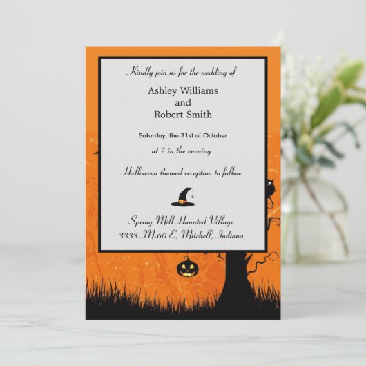 Halloween Einladung Flachkantenkürbis (Stehend Vorderseite)