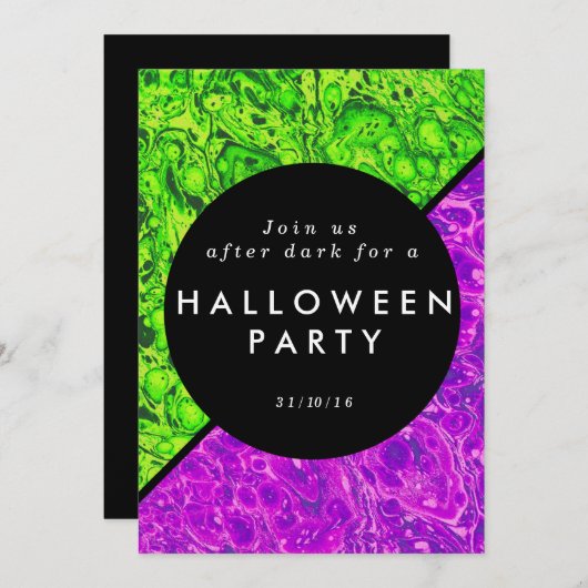 Halloween-Einladung, grün und lila Einladung (Vorne/Hinten)