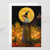 Halloween Einladung, Hexe in einem Jack-O-Lantern  Einladung (Vorne/Hinten)