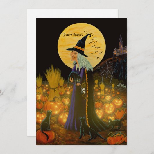 Halloween Einladung, Hexe in einem Jack-O-Lantern Einladung (Vorne/Hinten)