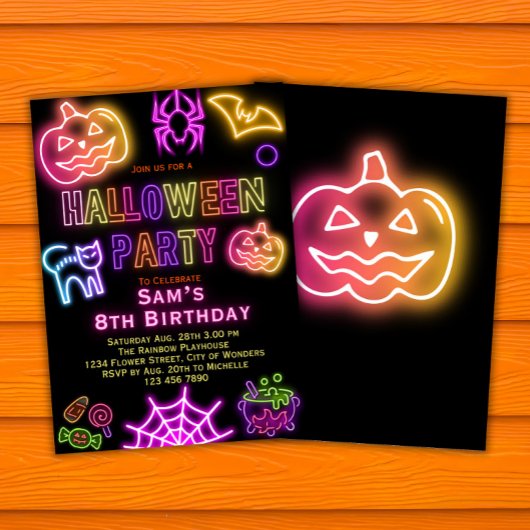 Halloween Einladung Kinder Neon Party