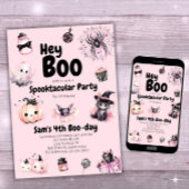 Halloween-Einladung Kinder Niedlich Pink Geburtsta Einladung