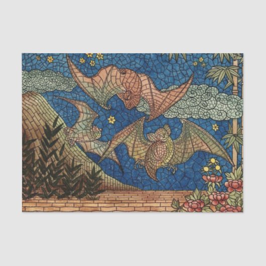 Halloween Elegant Blue Gold Mosaik Bat Beautiful Seidenpapier (Vorderseite)