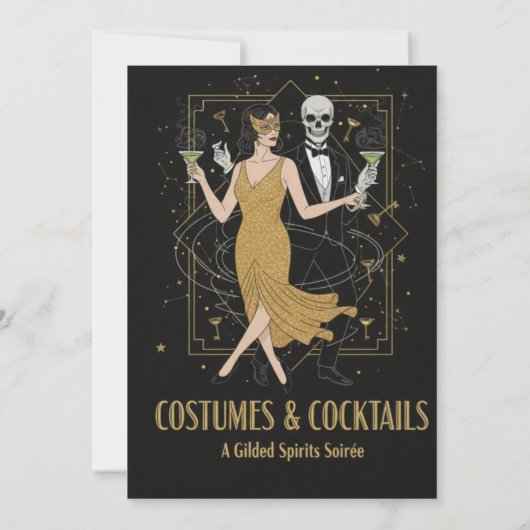 Halloween, elegant gotische Kostüme & Cocktails Einladung (Rückseite)