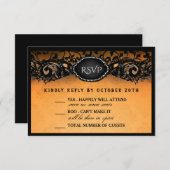 Halloween Elegant Orange Black 3.5x5 Hochzeitsramp RSVP Karte (Vorne/Hinten)
