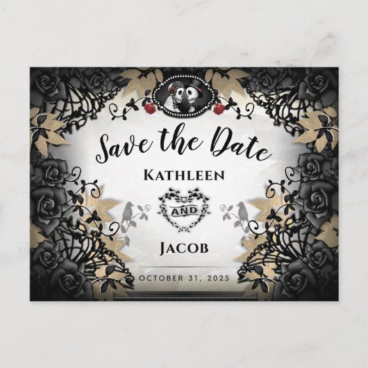Halloween Elegant Skelette Save the Date PostCard Postkarte (Vorderseite)