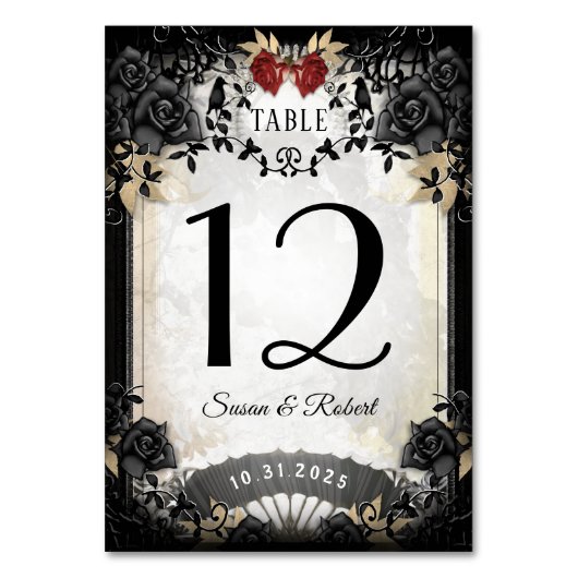 Halloween Elegante Black Rose Tischnummer Card (Vorderseite)