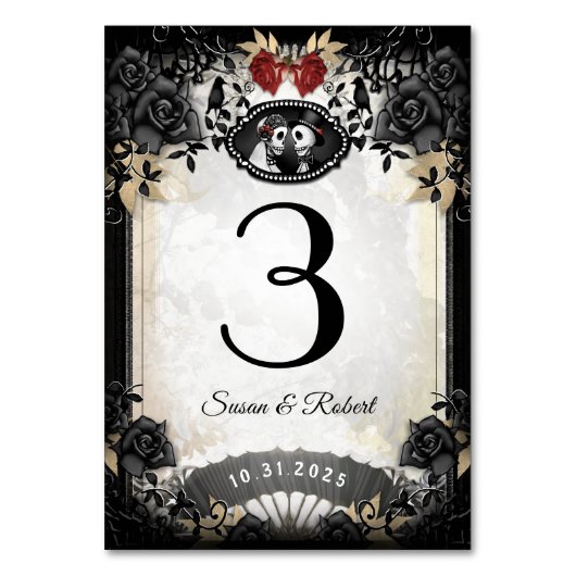 Halloween Elegante Black Rose Tischnummer Card (Vorderseite)